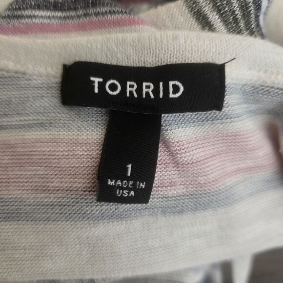 Torrid Multi Stripe Slub Knit Cardigan Size 1X Open 3/4 Sleeved Lightweight - Picture 8 of 11